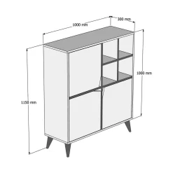 Credenza noce e bianca 160x35x78h cm 4 ante - Garigliano