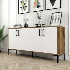 Credenza noce e bianca 160x35x78h cm 4 ante - Soraya