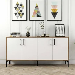 Credenza noce e bianca 180x35x78h cm 3 ante - Also