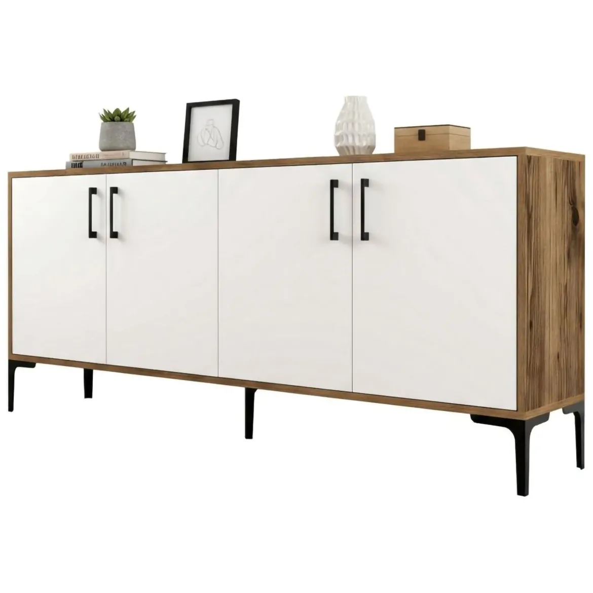 Credenza noce e bianca 180x35x78h cm 4 ante - Jole