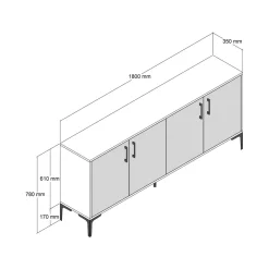 Credenza noce e bianca 180x35x78h cm 4 ante - Jole