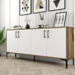 Credenza noce e bianca 180x35x78h cm 4 ante - Jole
