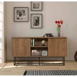 Credenza noce e nera 180x35x78h cm 3 ante - Fay