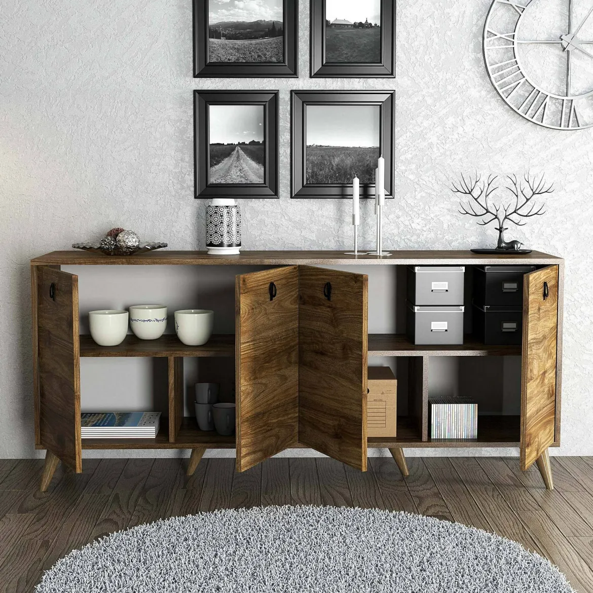 Credenza noce 180x45x80h cm 4 ante - Ernie