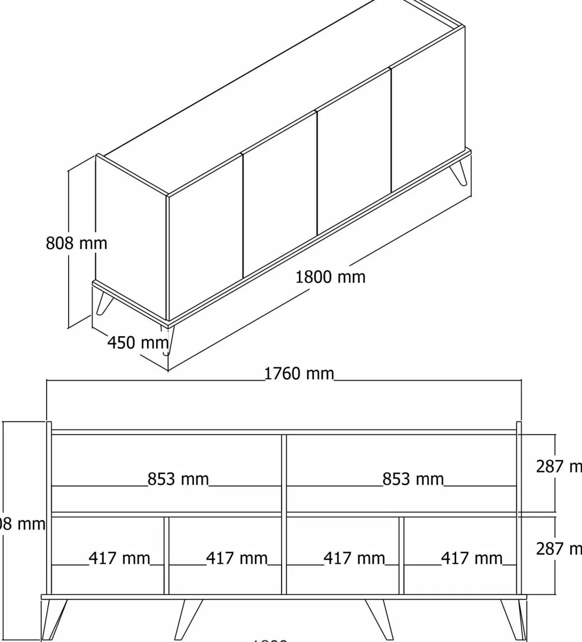 Credenza noce 180x45x80h cm 4 ante - Paine