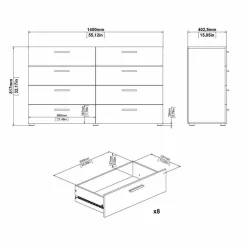Credenza noce 140x40x81h cm 8 cassetti - Urduja
