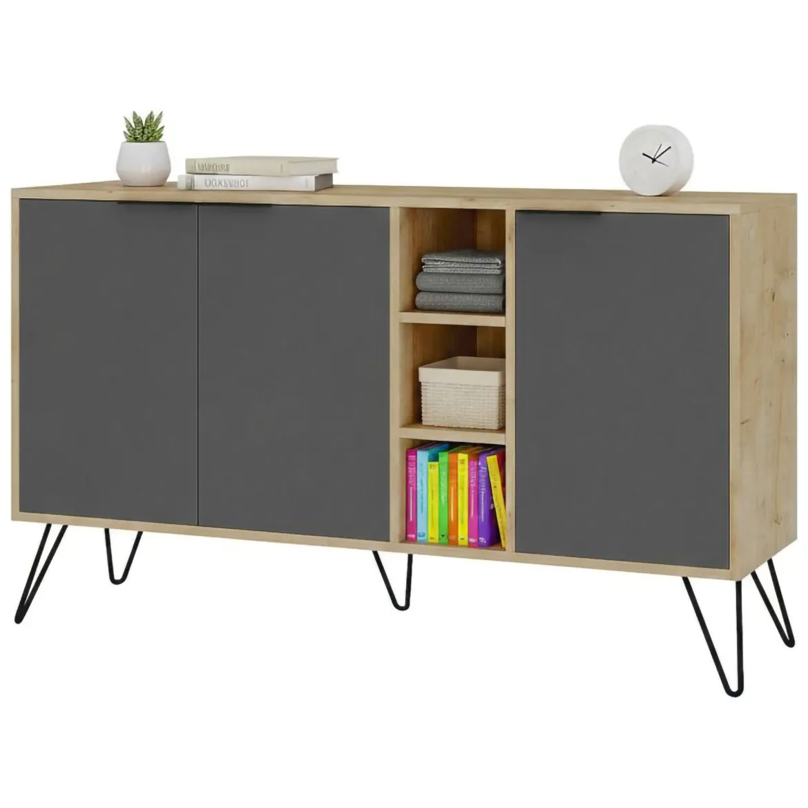 Credenza quercia e antracite 142x35x83h cm 3 ante - Alin