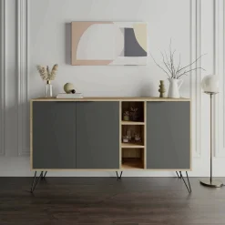 Credenza quercia e antracite 142x35x83h cm 3 ante - Alin