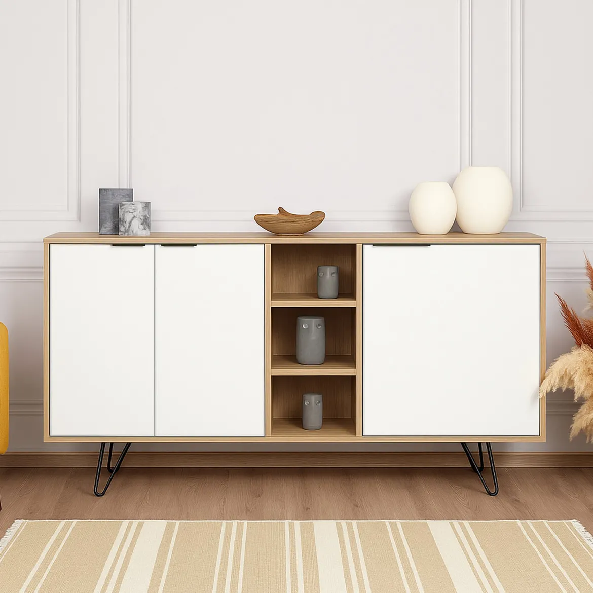 Credenza quercia e bianca 150x35x82h cm 2 ante - Margravi