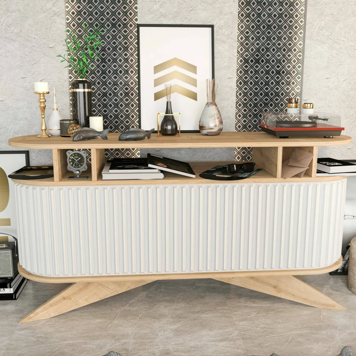 Credenza quercia e bianca 150x43x75h cm 2 ante - Joy