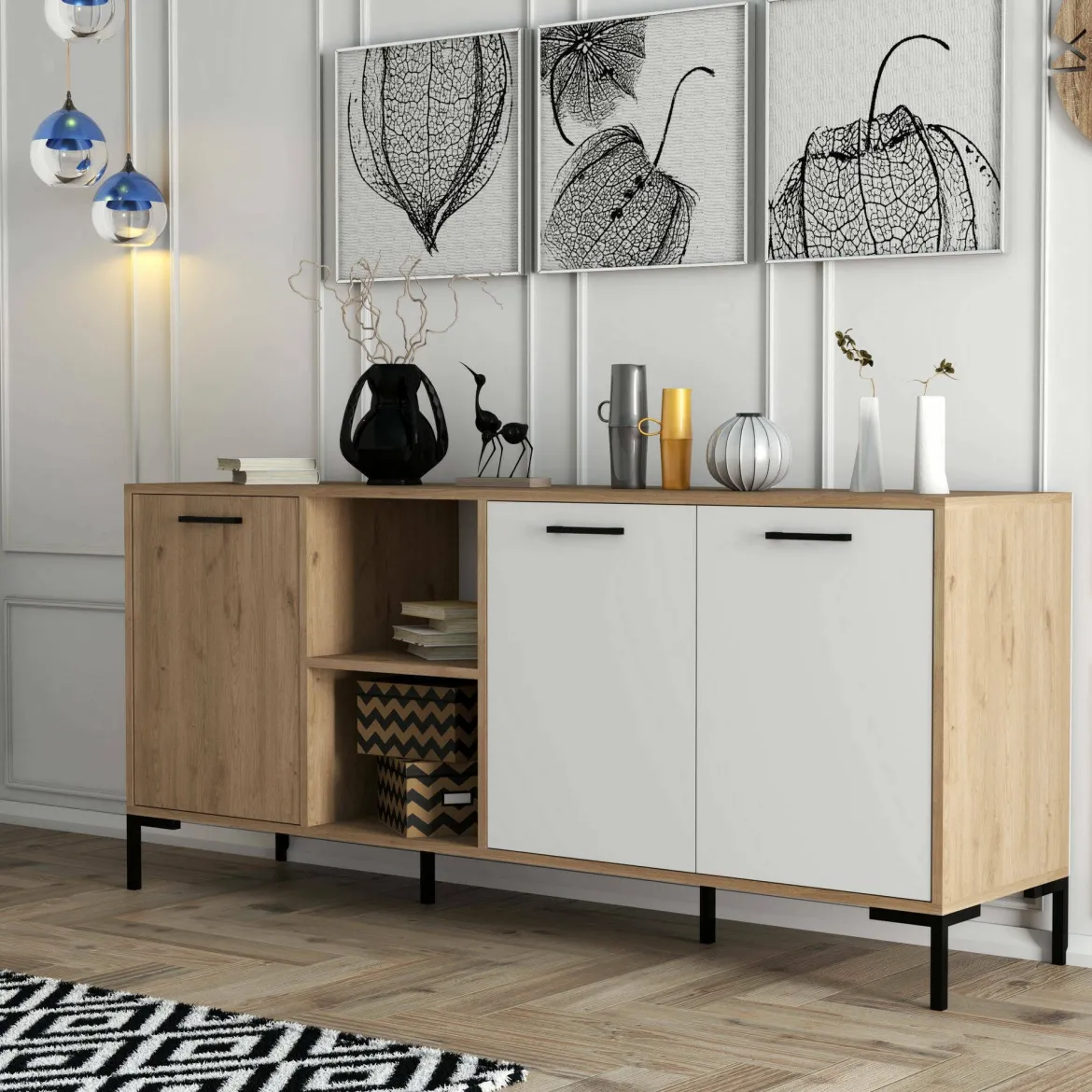 Credenza quercia e bianca 180x45x80h cm 3 ante - Vardah