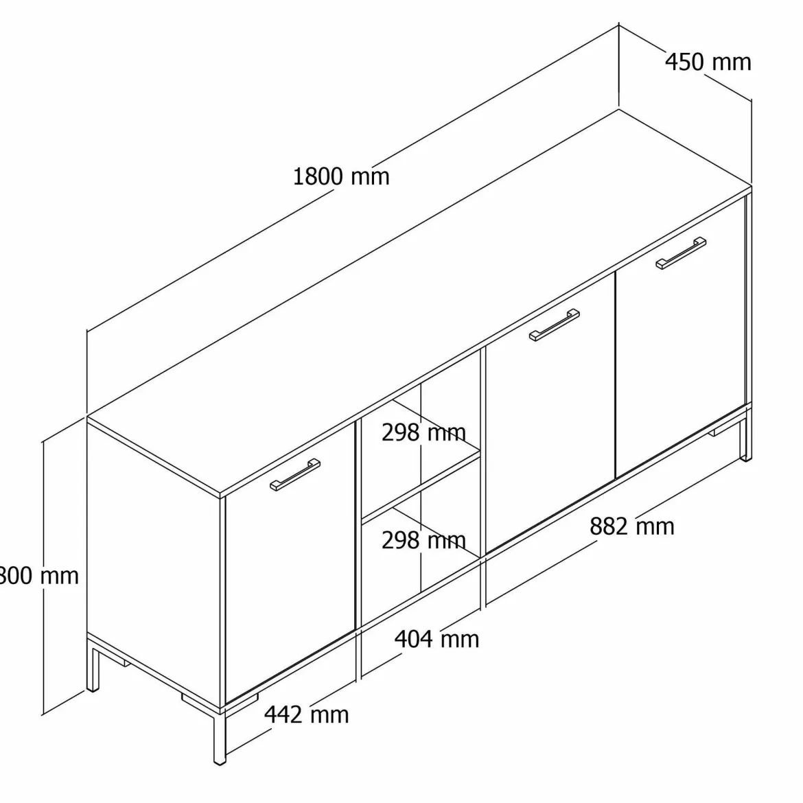Credenza quercia e bianca 180x45x80h cm 3 ante - Vardah