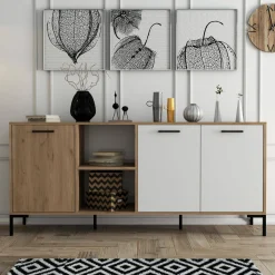 Credenza quercia e bianca 180x45x80h cm 3 ante - Vardah