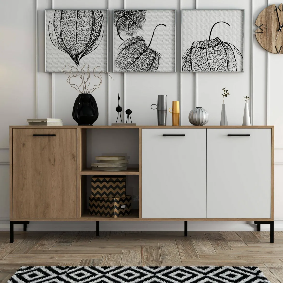 Credenza quercia e bianca 180x45x80h cm 3 ante - Vardah