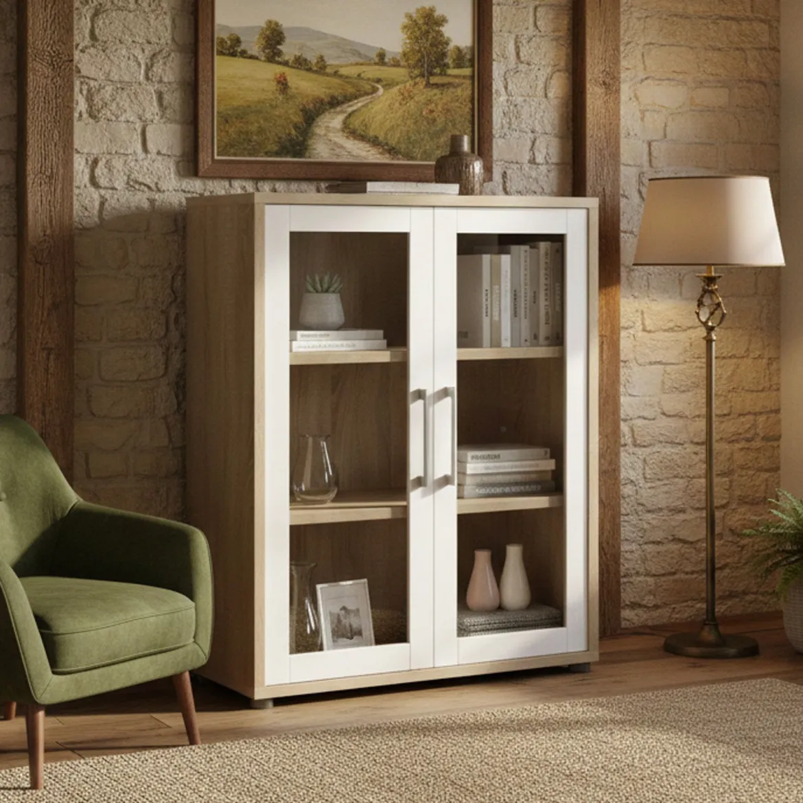 Credenza quercia e bianca 89x40x113h cm 2 ante - Ampezzo