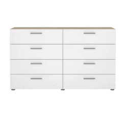Credenza quercia e bianco lucida 140x40x81h cm 8 cassetti - Phethai