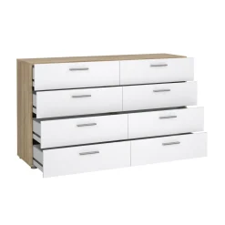 Credenza quercia e bianco lucida 140x40x81h cm 8 cassetti - Phethai
