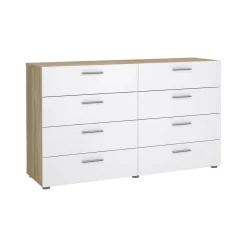 Credenza quercia e bianco lucida 140x40x81h cm 8 cassetti - Phethai