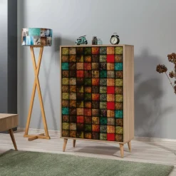 Credenza quercia e multicolore 80x36x127h cm 2 ante - Andalusite