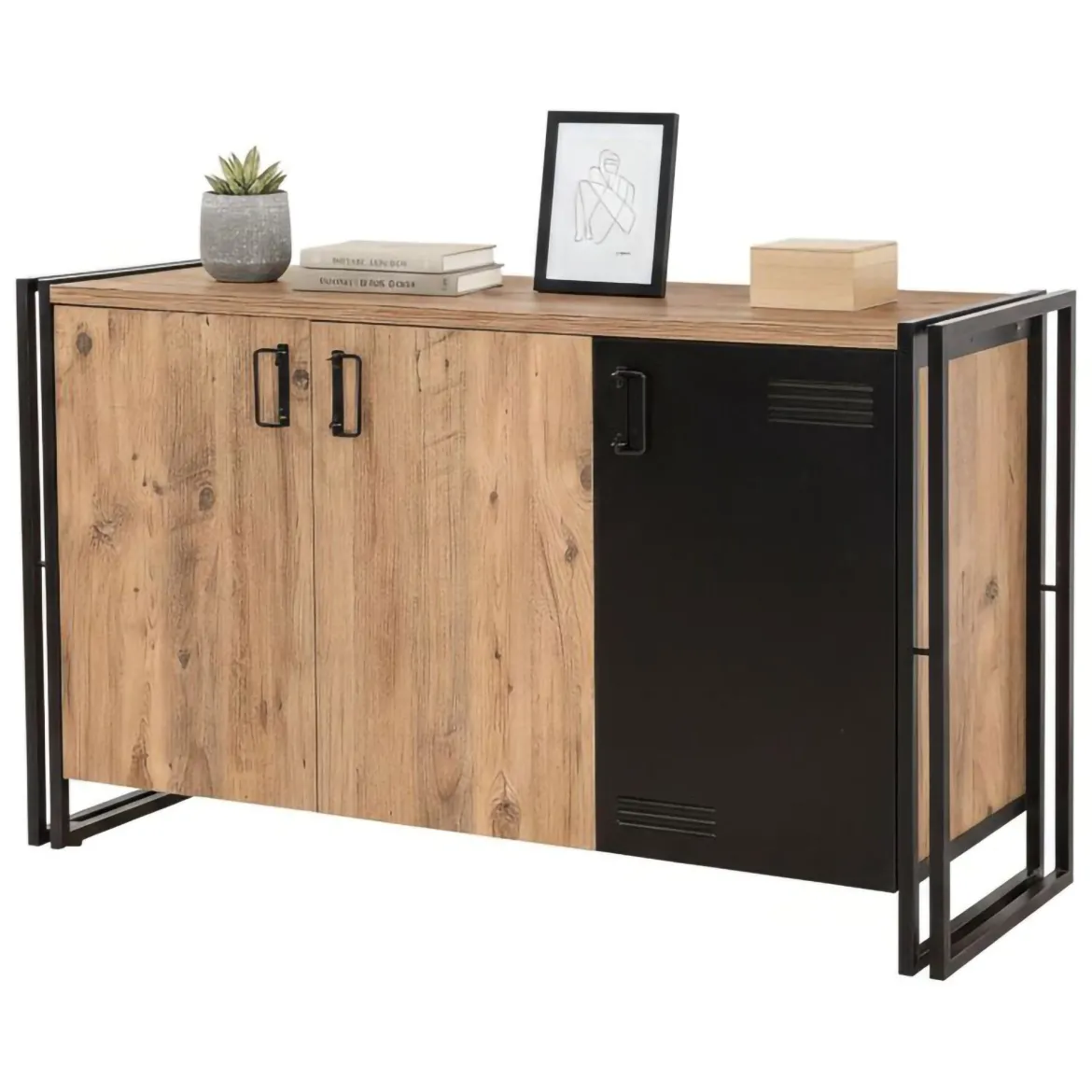 Credenza quercia e nera 160x44x75h cm 4 ante - Kay