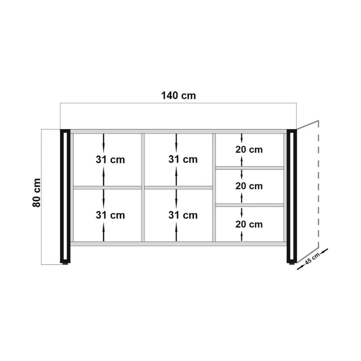 Credenza quercia e nera 160x44x75h cm 4 ante - Kay