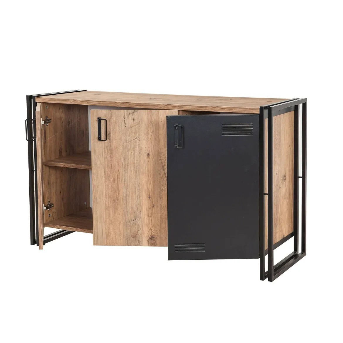 Credenza quercia e nera 160x44x75h cm 4 ante - Kay
