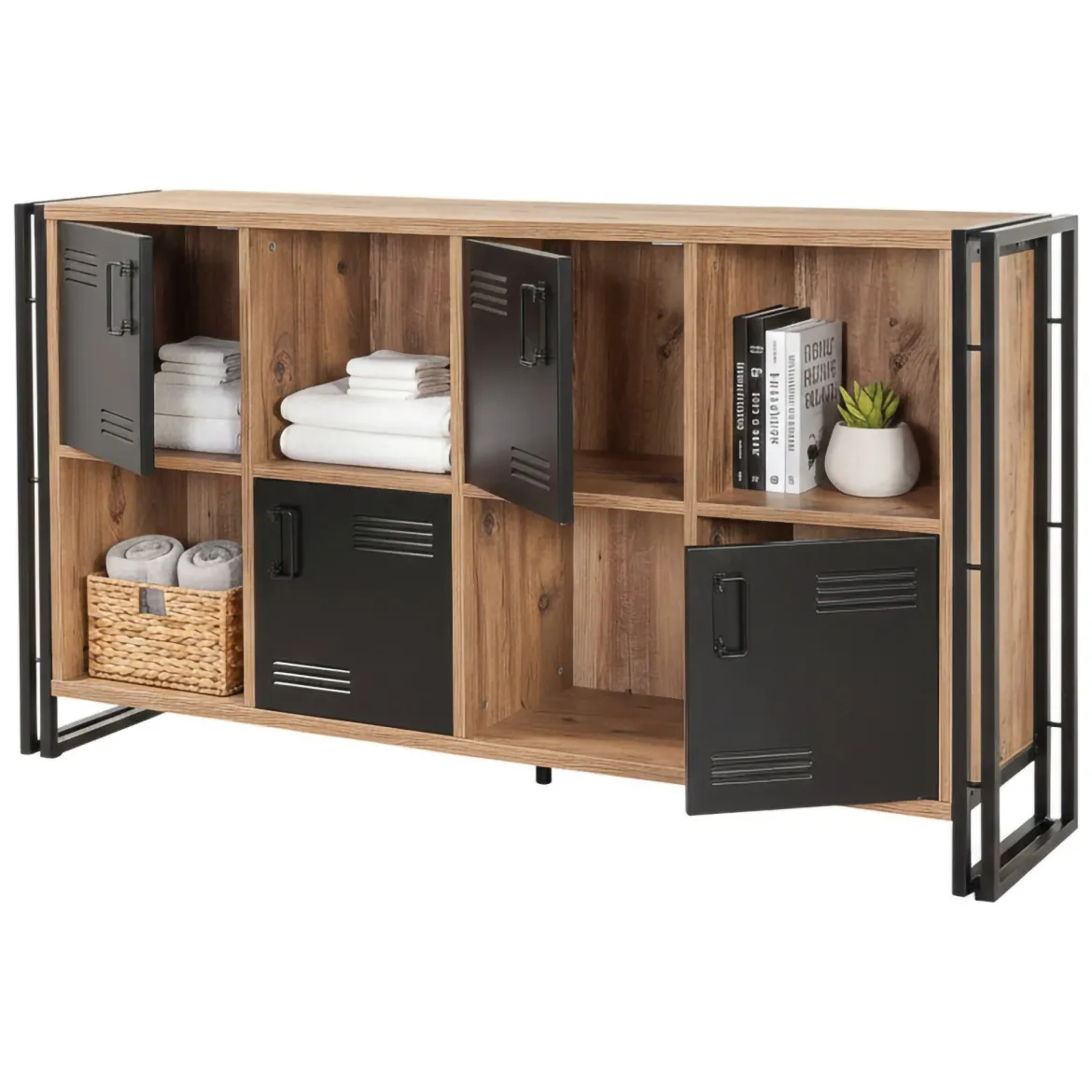 Credenza quercia e nera 180x45x80h cm 2 ante e 3 cassetti - Barrea