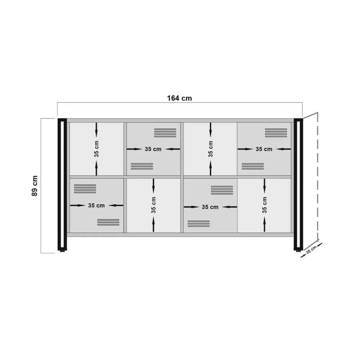 Credenza quercia e nera 180x45x80h cm 2 ante e 3 cassetti - Barrea