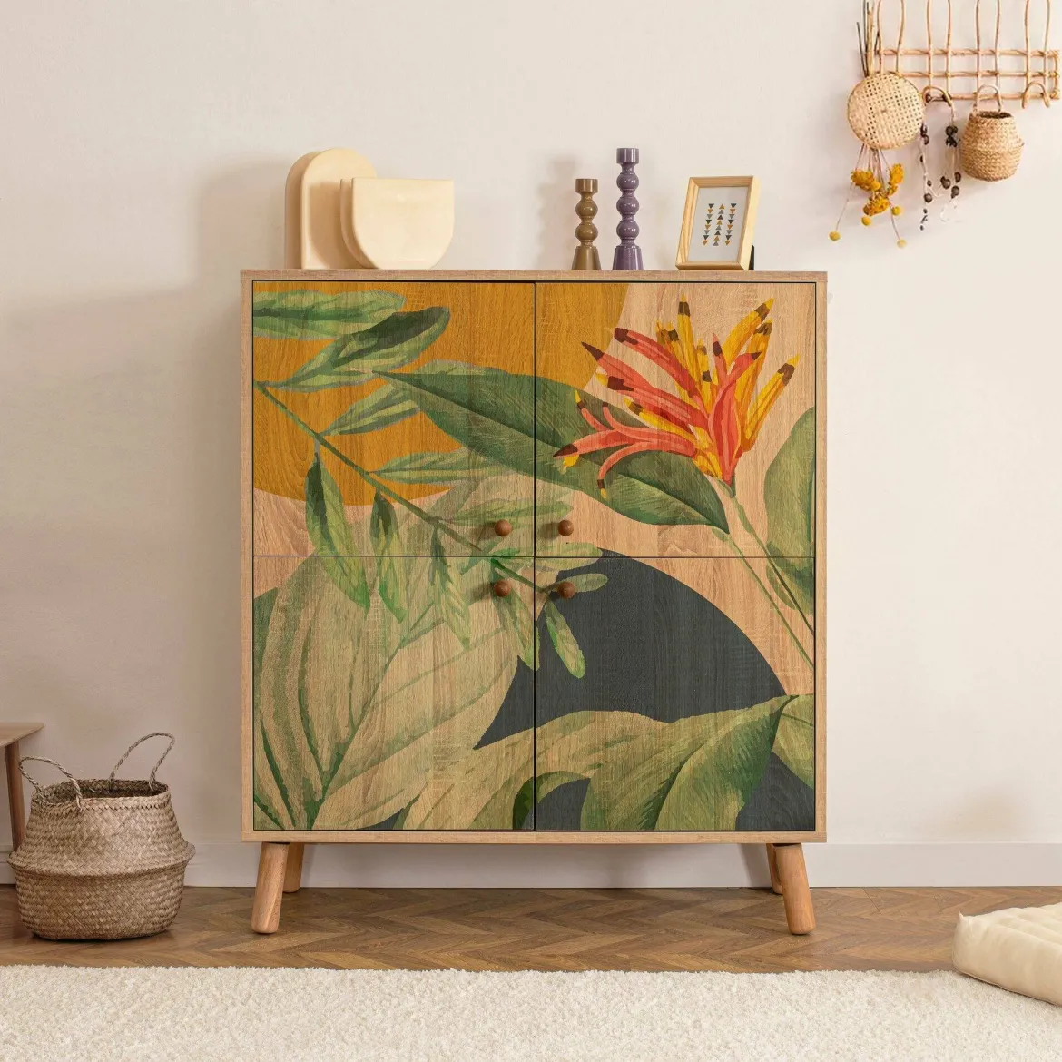 Credenza quercia e verde 95x36x111h cm 4 ante - Agyemang