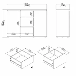 Credenza quercia 119x40x83h cm 2 ante e 3 cassetti - Zumpano