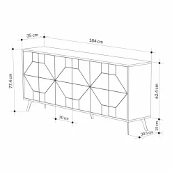 Credenza quercia 184x35x77h cm 4 ante - Earl