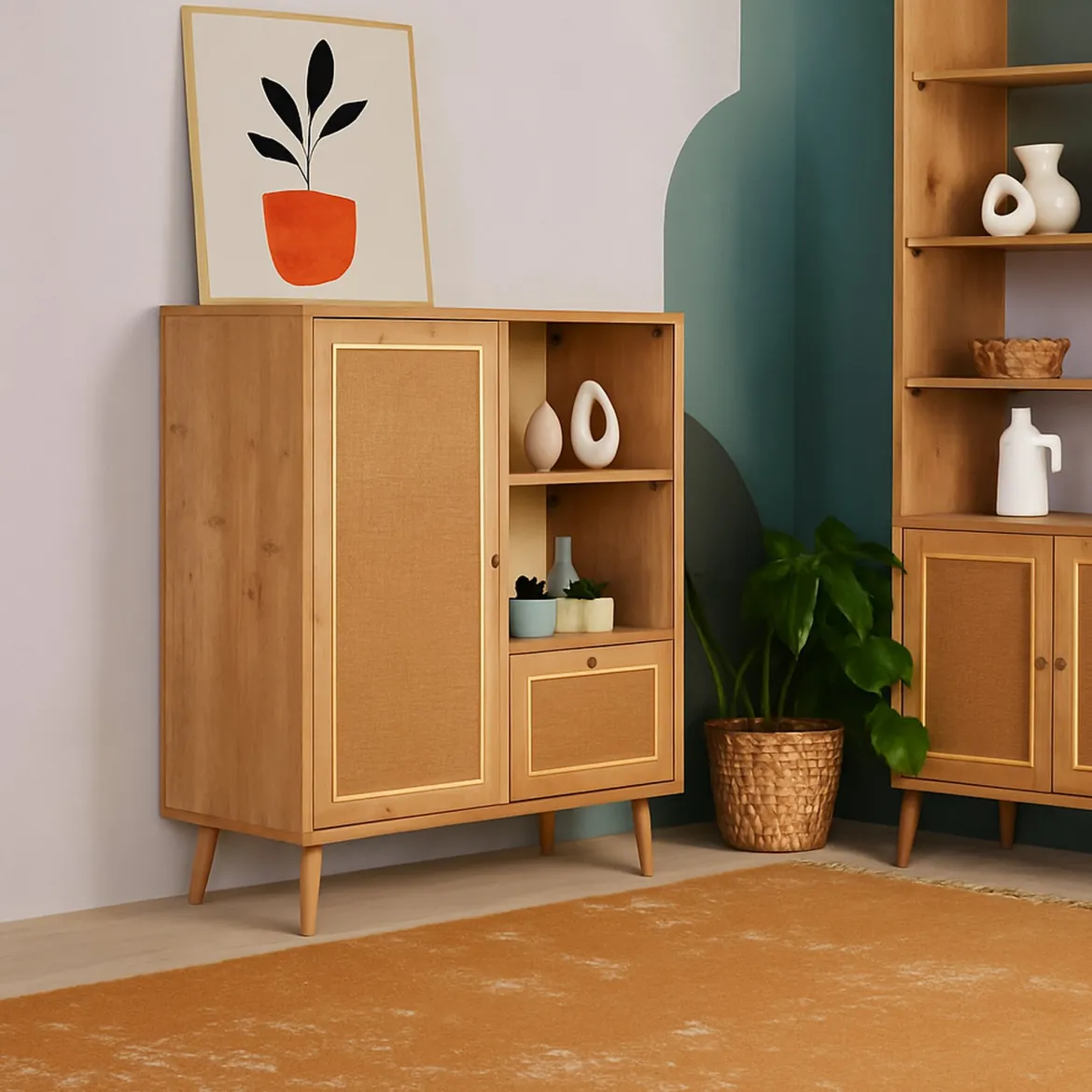 Credenza quercia 90x40x110h cm 2 ante - Jingu