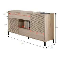 Credenza rovere cannettato 151x41x80h cm 2 ante e 2 cassetti - Abib