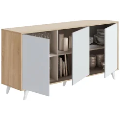 Credenza rovere e bianca moderna 153x39x72h cm 3 ante - Annina