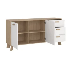 Credenza rovere e bianca 147x39x73h cm 2 ante e 3 cassetti - Pepito