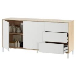 Credenza rovere e bianca 154x41x75h cm 2 ante e 3 cassetti - Ardelia