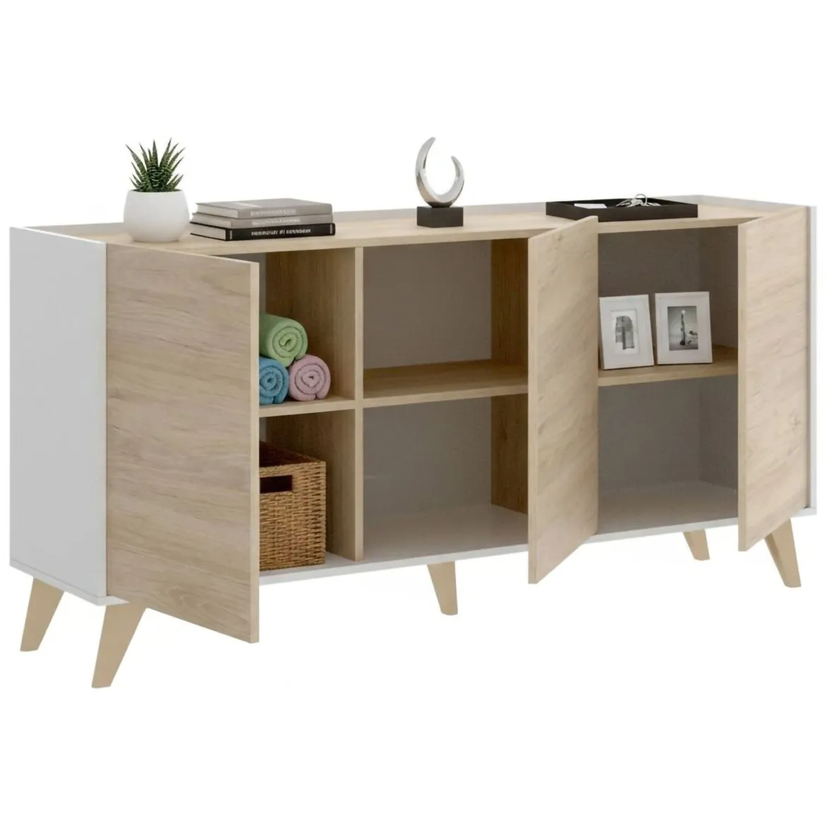 Credenza rovere e bianca 195x39x73h cm 4 ante e 1 cassetto - Wukong