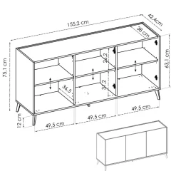 Credenza rovere e bianca 195x39x73h cm 4 ante e 1 cassetto - Wukong