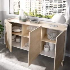 Credenza rovere e bianca 195x39x73h cm 4 ante e 1 cassetto - Wukong
