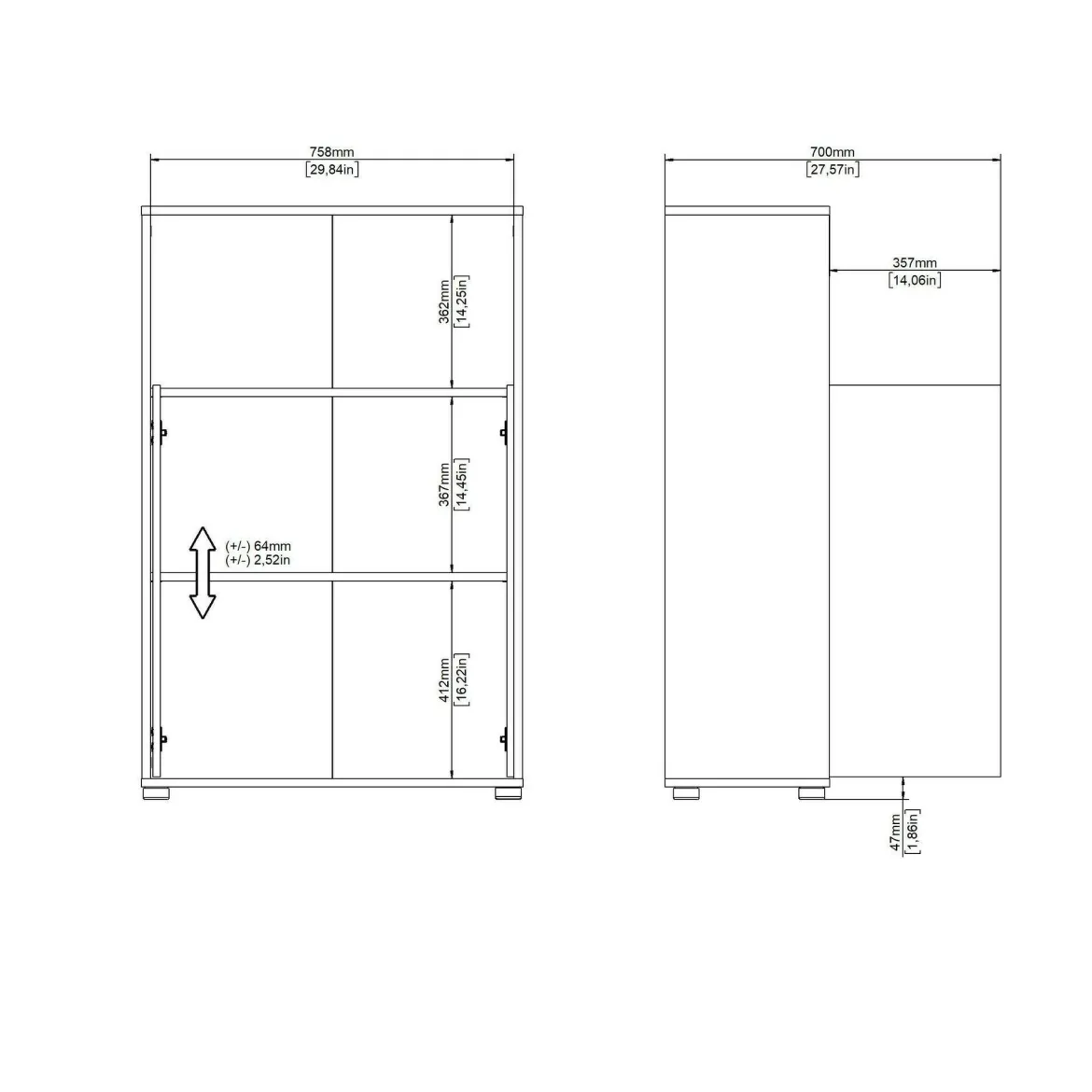 Credenza rovere e bianca 79x34x123h cm 2 ante - Canossa
