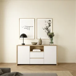 Credenza rovere e bianco lucida 148x48x83h cm 2 ante e 2 cassetti - Alalngar