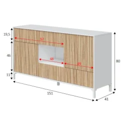 Credenza rovere e bianco lucida 197x48x83h cm 4 ante e 1 cassetto - Basile