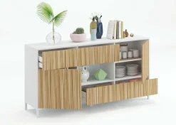 Credenza rovere e bianco lucida 197x48x83h cm 4 ante e 1 cassetto - Basile