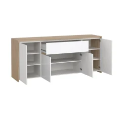 Credenza rovere e bianco lucida 197x48x83h cm 4 ante e 1 cassetto - Basile