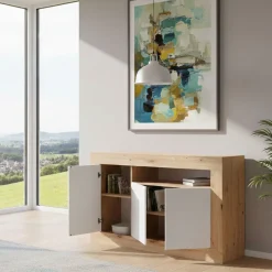 Credenza rovere nodi e bianca 144x42x87h cm 3 ante - Ilizia