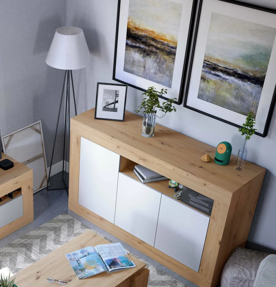 Credenza rovere nodi e bianca 144x42x87h cm 3 ante - Ilizia