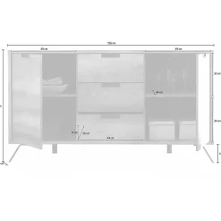 Credenza rovere 156x50x86h cm 2 ante e 3 cassetti - Alphonse