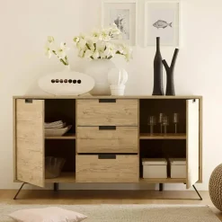 Credenza rovere 156x50x86h cm 2 ante e 3 cassetti - Alphonse