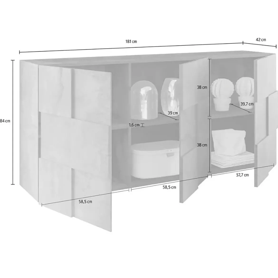 Credenza rovere 181x43x84h cm 3 ante - Ulysses