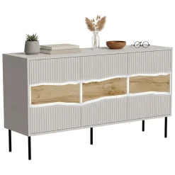 Credenza Saliceto, 144x40 h80 cm, Beige e Rovere Nodi